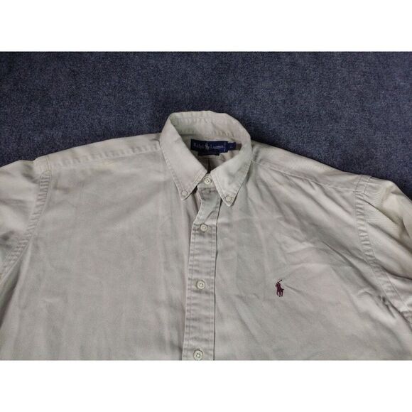 Polo Ralph Lauren Button Up Shirt Men‎ Sz L Khaki Cotton Long Sleeve Workwear - Picture 2 of 8